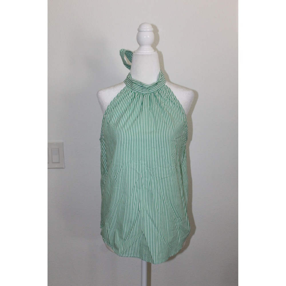 J. by J.Crew Womens Green White Striped Halter Tie Neck Top Size 0 Sleeveless